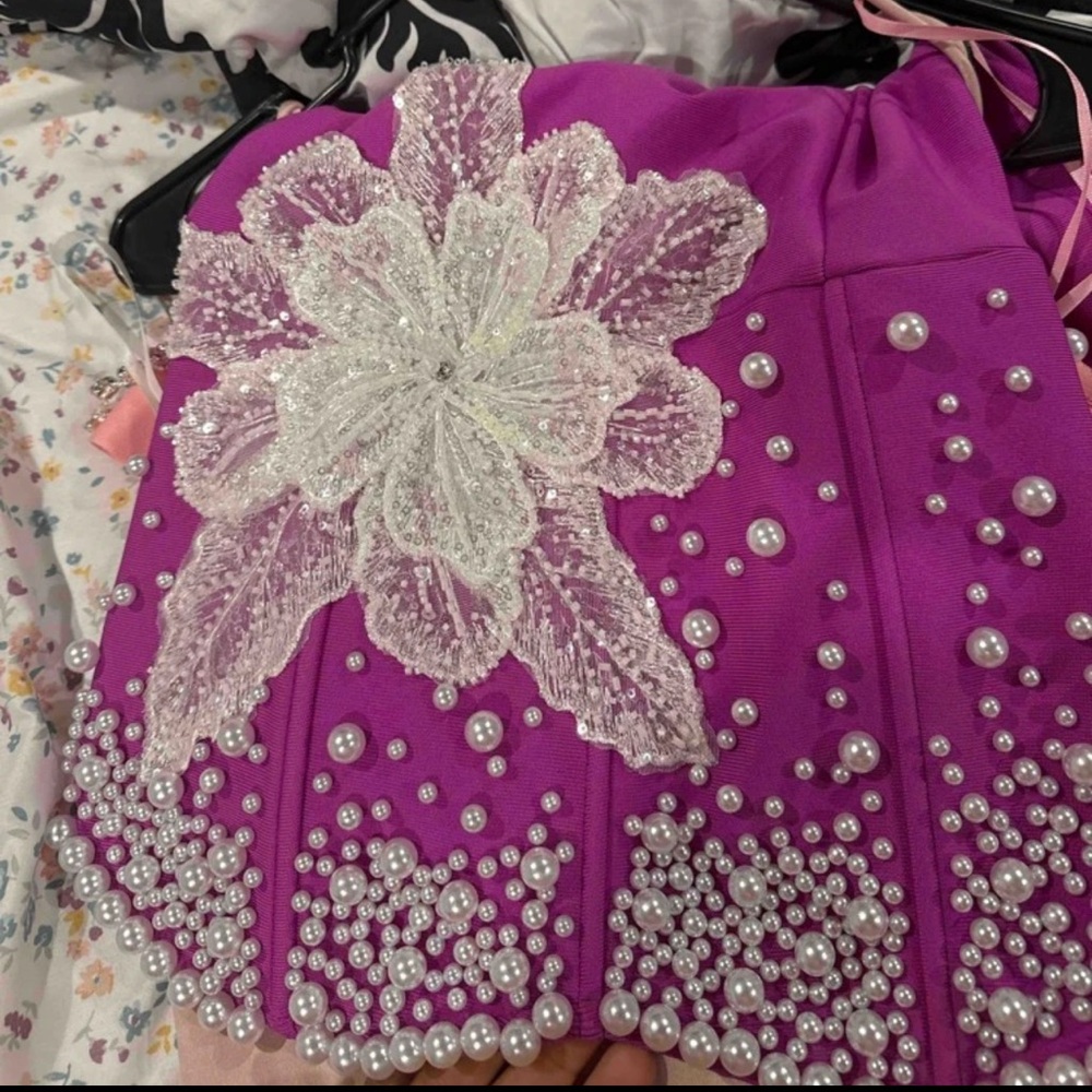 Beautiful pearl and flower evening dress